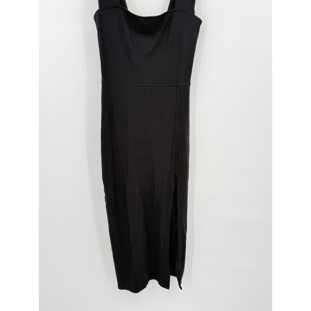 Reformation Cassi Knit Dress Small Black Ribbed Sleeveless Midi Slit Fitted Rib - Picture 6 of 12